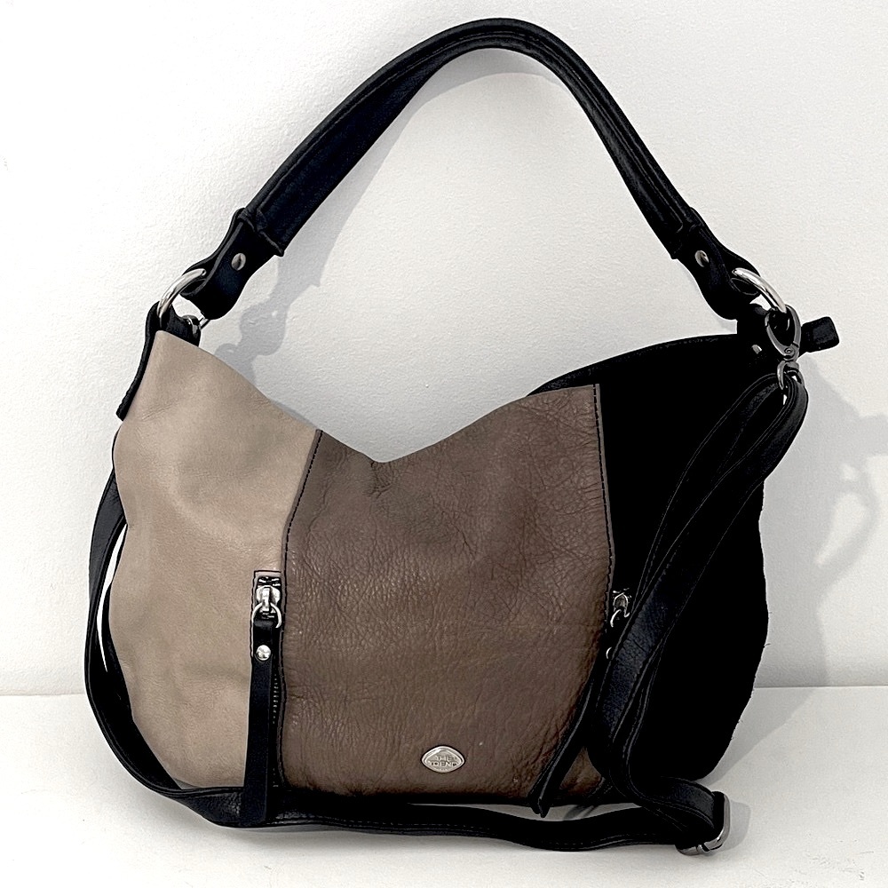 The trend Genuine shoulder and crossbody leather Black and tan Women's Bag,